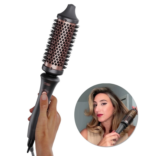 STYLUX Thermal Brush, 3-In-1 Heated round Brush for Blowouts, Straightening & Curling, 1.7-Inch Ceramic Barrel, Dual Voltage, Black